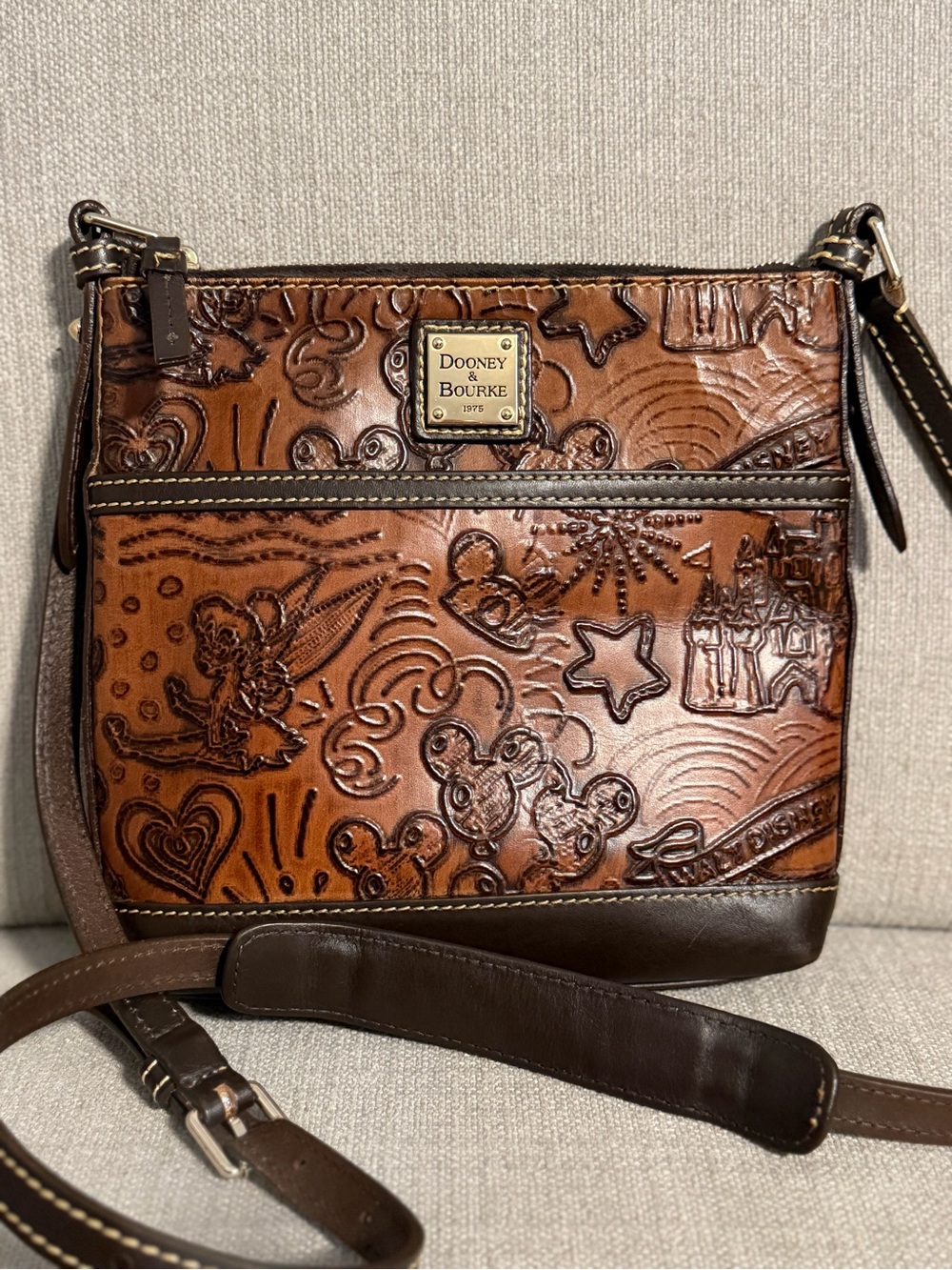 Disney Parks Dooney & Bourke Sketch Letter Carrier Embossed Leather Crossbody
